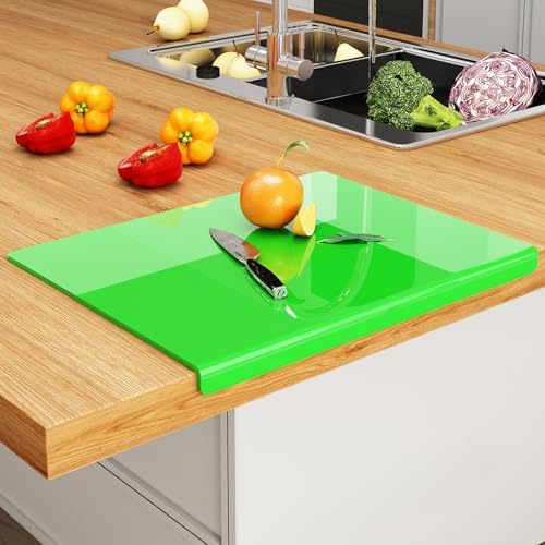 JJL Acrylic Cutting Board with Counter Lip, Anti-Slip, 16 x 12.5 Inches, Green, Perfect for Cutting Bread, Meat, and Vegetables, Ideal Choice for Kitchen Countertop Décor
