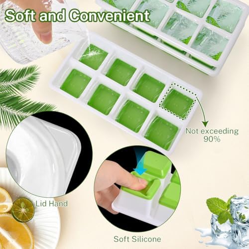 Ice Cube Tray with Lid, 3-Pack Large Silicone Ice Cube Tray