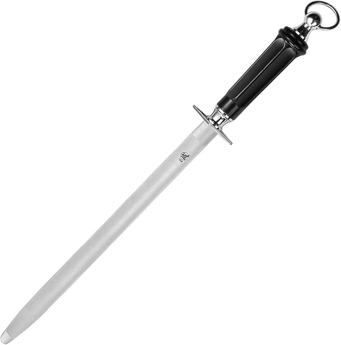 MITSUMOTO SAKARI 10-Inch Flat Diamond Knife Sharpening Rod, ABS Handle | Flat diamond surface for broader blade contact, high carbon steel rod, ABS handle and built-in magnet