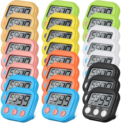 Weewooday 24 Pcs Digital Kitchen Timer Magnetic Timer Bulk On/Off Switch Minute Second Count up Countdown Loud Alarm for Exercise Cook Baking (Multicolor)