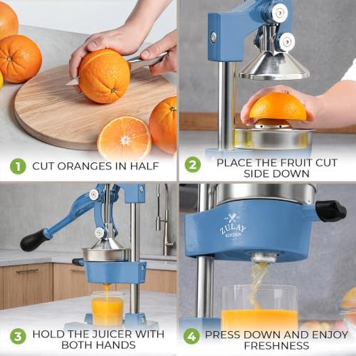 Zulay Kitchen Cast Iron Juicer - Heavy Duty Orange Juicer with Detachable Strainers for Easy Cleaning, Citrus Press for Citrus Fruits, Perfect for Bartenders, Juice Lovers & Health Enthusiasts