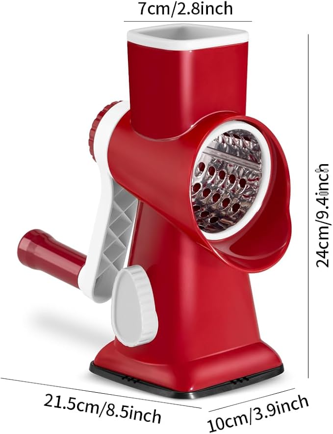 Cheese Grater Hand Crank Rotary Vegetables Shredder with Handle | 3-in-1 Graters, Interchangeable Blades, Non-slip Base, Multifunctional Slicer