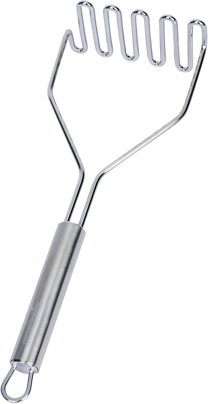 Restaurantware Stainless Steel Potato Masher - German Standard Heavy Duty Vegetable Masher, Ergonomic Handle, Dishwasher Safe - Avocado Guacamole Masher for Potatoes, Beans