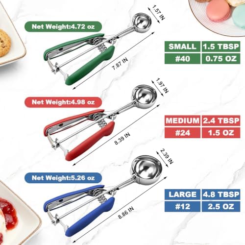 Color-Coded Cookie Scoop Set with Engraved Sizes,3 Sizes for Baking