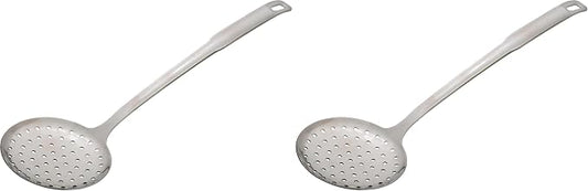 HIC Kitchen Perforated Spoon Style Skimmer with Long Handle, 18/8 Stainless Steel (Pack of 2)