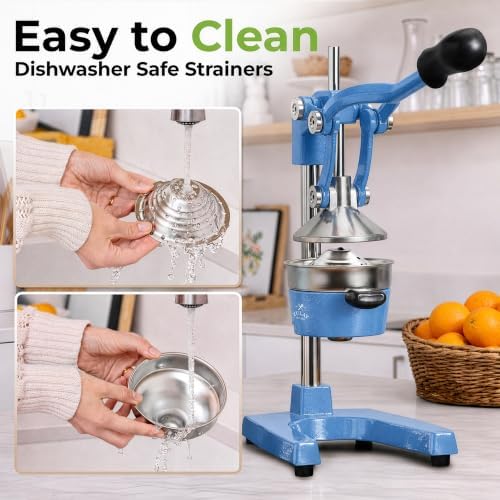 Zulay Kitchen Cast Iron Juicer - Heavy Duty Orange Juicer with Detachable Strainers for Easy Cleaning, Citrus Press for Citrus Fruits, Perfect for Bartenders, Juice Lovers & Health Enthusiasts