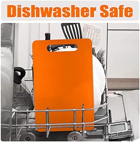 Fotouzy Plastic Utility Cutting Board with Handles, Food Safe PP Material, BPA Free, Dishwasher Safe, Thick Chopping Board, Large Size, Easy Grip Handle, for Kitchen (Orange)