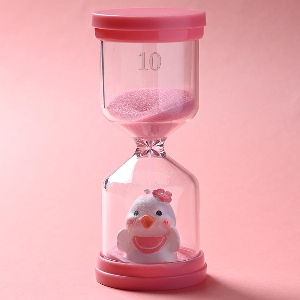 10 Minute Sand Timer,Hourglass Timer in Macaron Pink with Duck Pattern