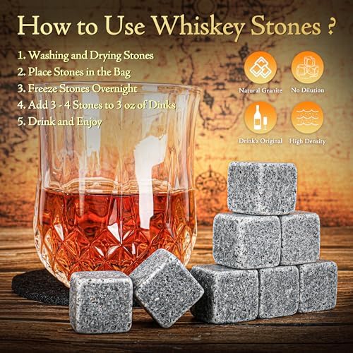 Xgunion Whiskey Stones Gift Set with 2 Glasses Stones & Coasters