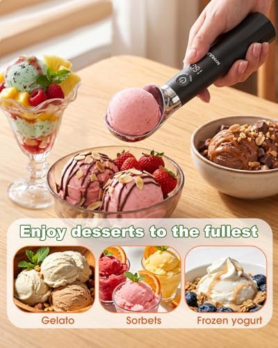 MYMULIKE Heated Ice Cream Scoop Rechargeable, Electric Ice Cream Scooper with 3 Temp Settings (120-160°F), IP67 Waterproof, 3oz Larger Icecream Scoop for Hard Gelato & Cookie Dough