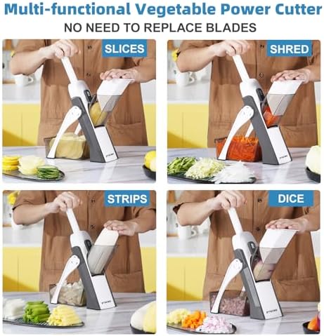 Mandoline Slicer for Kitchen &Safe Vegetable Chopper 5 in 1 & Adjustable mandoline slicer.Detachable Blade,Can cut slicing,strips,shredding and dicing Kitchen Veggie chopper, 01 Gray