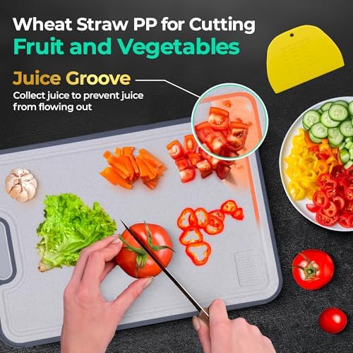 Titanium Cutting Board 16 x 11 – Double Sided Cutting Boards Non-Toxic, Titanium Cutting Boards for Kitchen, Ideal for Meat, Vegetables, Fruits & Dough Preparations with Food Grade Plastic Scraper