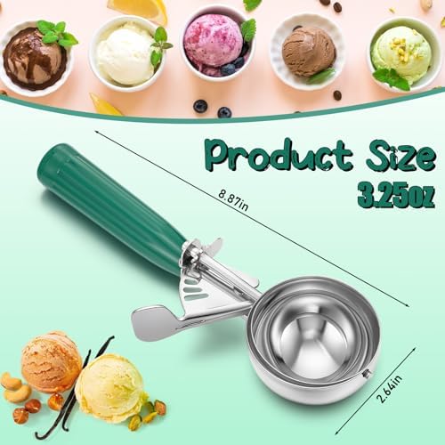 Reallnaive 6 Pcs Ice Cream Scooper with Trigger, 3.25 oz, Green