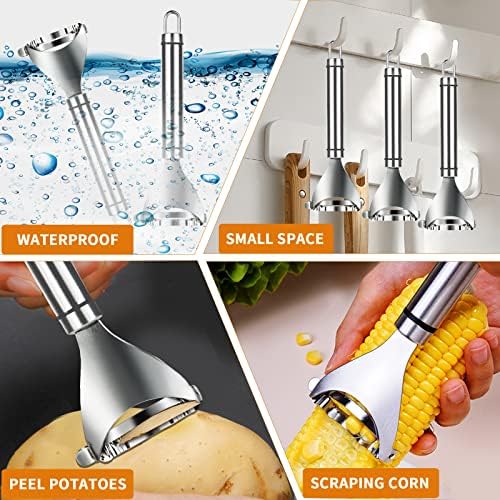 4PCS Magic Corn Cutter Peeler, Corn Stripper Cob Stripper Tool Premium Stainless Steel Corn Thresher Cob Remover Tool with Ergonomic Handle for Kitchen