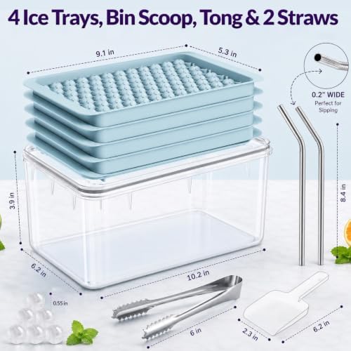 0.55in Pebble Ice Tray - Mini Ice Cube Tray for Freezer with Lid