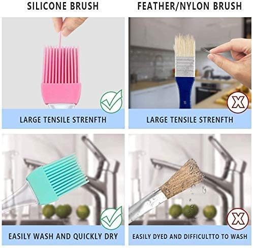 Set of 2 Kitchen Silicon Flat Pastry Brush Multi Purpose Silicon Oil Cooking Brush for Grilling, Tandoor and BBQ (Multicolor)