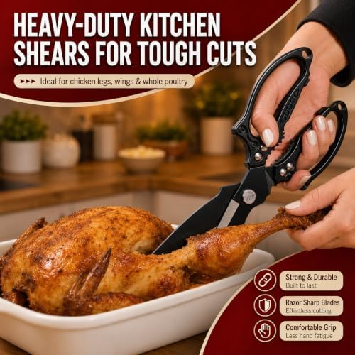 Titanium Kitchen Shears Heavy Duty Stainless Steel Multipurpose Scissors for Chicken, Meat, Poultry & Seafood, Premium Sharp Kitchen Food Scissors
