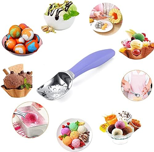 Professional Ice Cream Scoop with Ergonomic Anti-Slip Handle - Rust-Proof Zinc Alloy, Anti-Freeze Design for Home & Commercial Use (Purple)