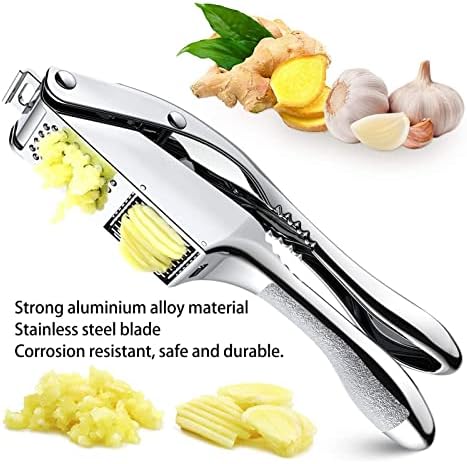 Garlic Masher, 2 in 1 Garlic Press Easy to Use Garlic Mincer Stainless Steel Garlic Crusher Heavy Duty Garlic Smasher