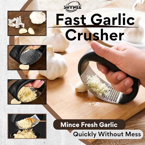 4PCs Kitchen Essentials Set – Premium Quality Lemon Squeezer, Garlic Press, Stainless Steel Whisk, Multi-Use Grater, Cheese Grater – Durable, Easy to Clean Cooking Tools Set for Everyday Meal Prep