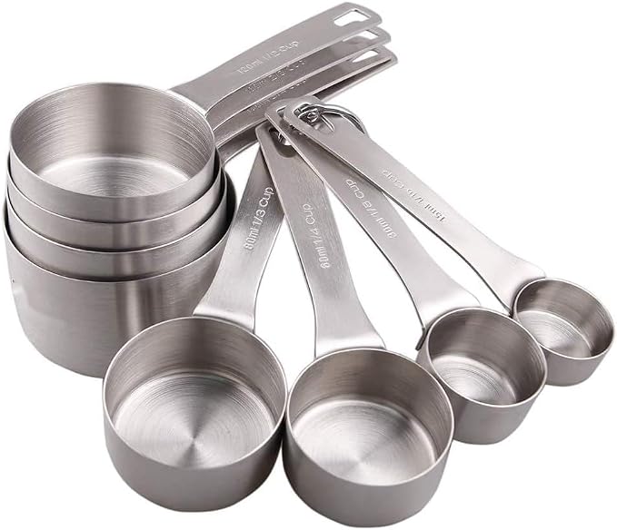 Measuring Cups set, 18/8 (304) Stainless Steel Measuring Cups for Kitchen & Baking, Heavy Duty Solid Measurement Cups, Us & Metric Measure Tools with 1/16, 1/8, 2/3 &3/4 Cups