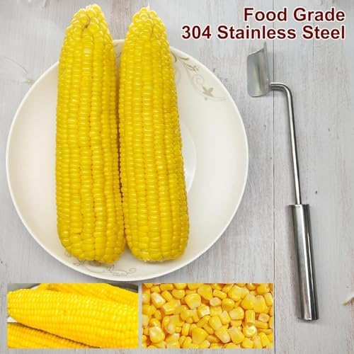 Manual Corn Stripper, Effortless Corn Kernel Remover Tool, Handheld Corn Peeler for Fresh & Cooked Corn on the Cob (2Pcs Silver)