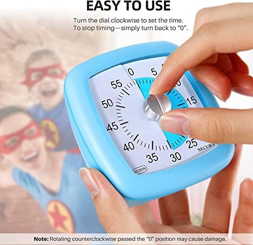 Secura 60-Minute Visual Timer, Silent Study Timer for Kids and Adults