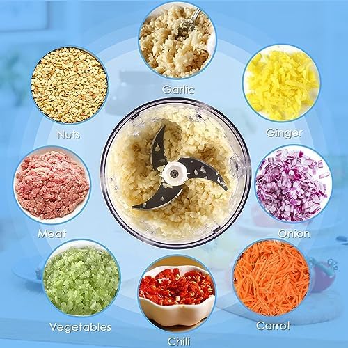 Electric Garlic Chopper, Portable Rechargeable Food Processor, Mini Garlic Grinder Masher Onion Chopper with Stainless Steel Blade, Cordless Mini Veggie Chopper for Nuts, Ginger, Chili, Fruit, Meat