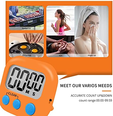 6 Pack Small Digital Kitchen Timer Magnetic Back and ON/Off Switch,Minute Second Count Up Countdown (Orange)