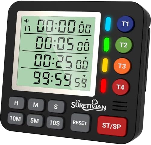Digital Kitchen Timer with 4 Channel, Loud Alarm and Silent Mode