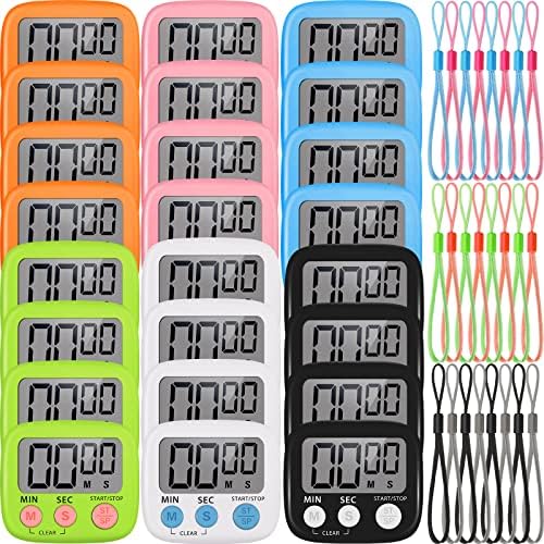 Weewooday 24 Pcs Digital Kitchen Timer Magnetic LCD Alarm, Colorful