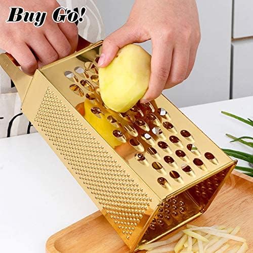 Large Box Grater,4-Sided Stainless Steel Food Slicer,for Potato Fruit Cheese Ginger Vegetables Cucumber Carrot（Gold）