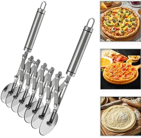 7 Wheel Pastry Cutter Tool,Adjustable Pasta Cutter wheel with Handle, Stainless Steel Multiple Pasta Roller Cutter tools, Baking Roller Pizza Cutter Slicer