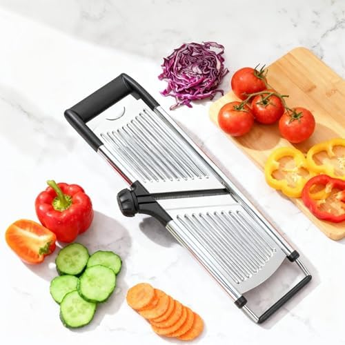Mandoline Slicer for Kitchen, Adjustable Vegetable Slicer with Julienne Blade, Stainless Steel Food Cutter with Hand Guard for Potatoes, Cucumbers, Onions & Meal Prep