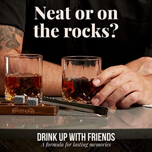 Mixology & Craft Premium Whiskey Set | Two 10oz Cystal Old-Fashioned Glasses, 8 Granite Chilling Stones, Metal Tongs, Recipe Cards in Rustic Wooden Crate Gift Set | Jameson Whiskey