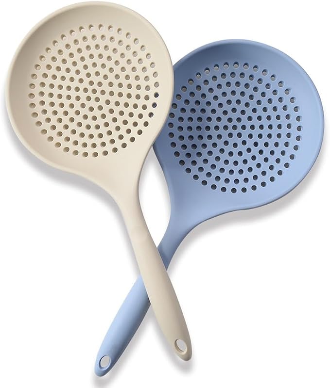 Silicone Skimmer Spoon, Spider Strainer Slotted Spoon Kitchen Ladle Strainer 6.7'' Heat Resistant Drain For Straining Vegetables And Oil(blue)