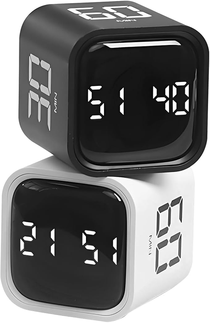 Qumox Pomodoro Timer, Cube Productivity Timer with Adjustable Sound and Vibration Alert, Ideal for Work, Office, ADHD, Study, and Tasks - 5/10/30/60 Minutes & Custom Countdown - White