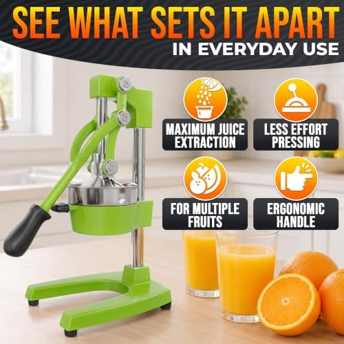 Cast Iron Juicer Hand Press, Heavy-Duty Squeezer (Green)