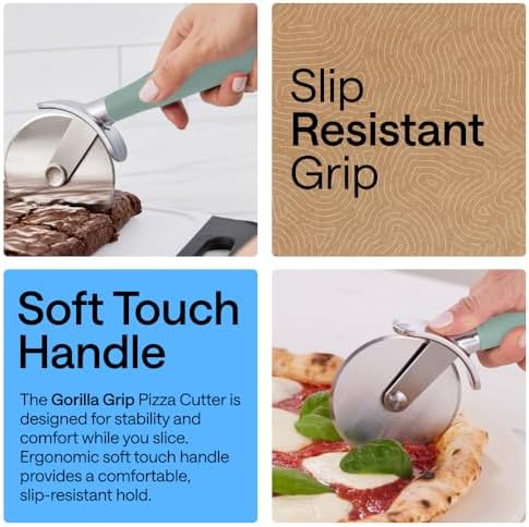 GORILLA GRIP Patented Stainless Steel Large Pizza Cutter Wheel, Mint