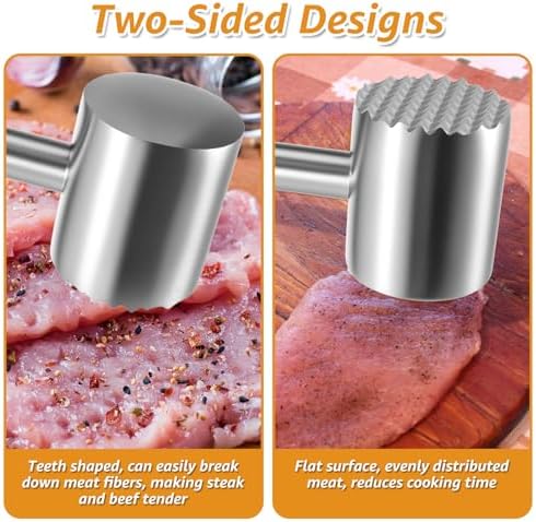 Meat Tenderizer Mallet, 304 Stainless Steel Dual Side Meat Hammer Chicken Pounder, Meat Hammer Tenderizer for Steak Beef Chicken Pork, Kitchen Tool for Cooking - Dishwasher Safe