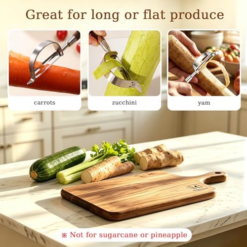 Multifunctional Vegetable Peeler for Kitchen, with Straight & Y Peeler & Shrimp Deveiner, Stainless Steel Blade with Wooden Handle, for Vegetable Fruit Carrots Potato Cucumbers