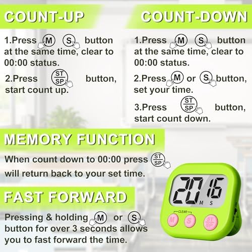 ZILLEEN Classroom Timer for Kids Teachers 2 Pack Digital Timers Green Ye