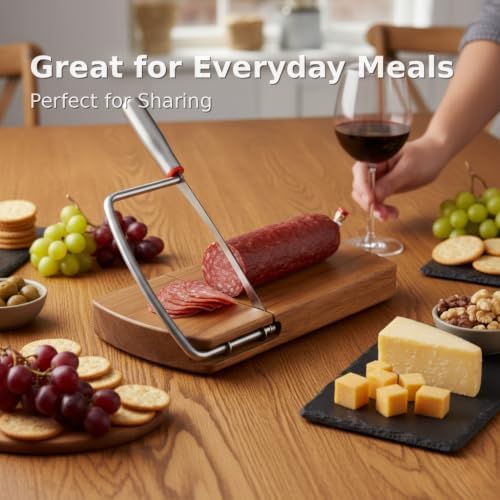 Cheese Slicer with Acacia Wood Board and Stainless Blade