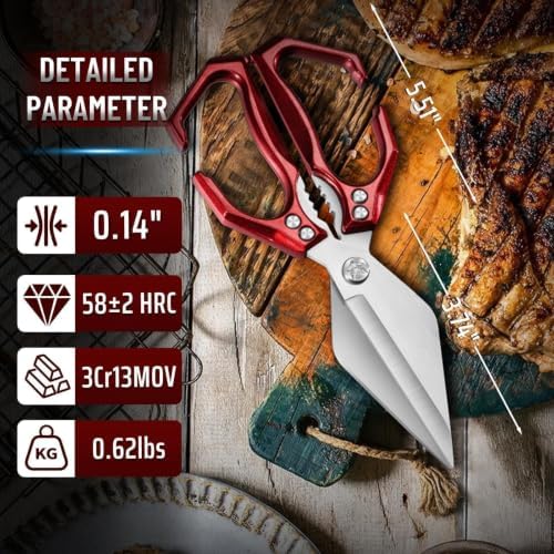Dream Reach Heavy Duty Poultry Shears for Food with Red Ergonomic Handle