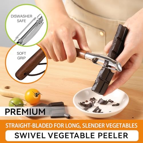 Vegetable Peeler Set, 2-Pack Potato Peelers (Straight + Y Peeler), Swivel Blades, Sharp Stainless Steel, Walnut Wood Handle, Fruit & Veggie Peeler for Kitchen