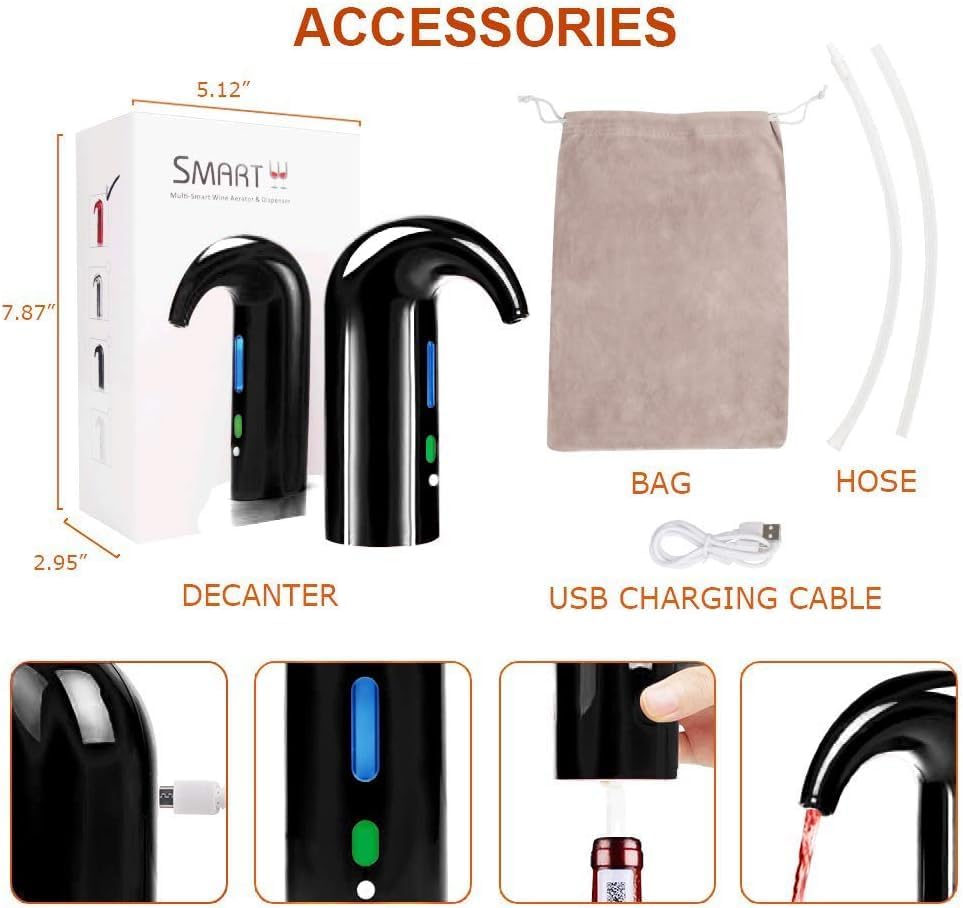 Electric Wine Aerator, Wine Aeration and Decanter Wine Dispenser Spout Pourer,Wine Accessories Gifts for Wine Lovers (Black 2)