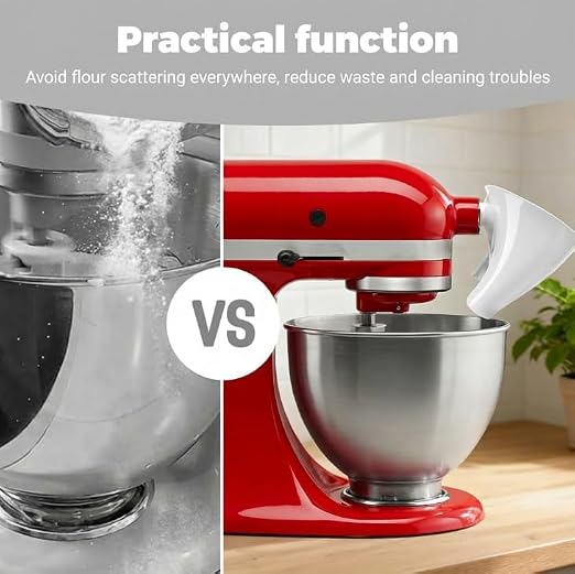 Kitchen Auxiliary Mixer Flour Funnel,Flour Funnel for Kitchen aid，Suitable for KSM150 5-Quart tilt-Head Mixer, Used for Adding Flour to The Mixer to Prevent Spilling and Mess.