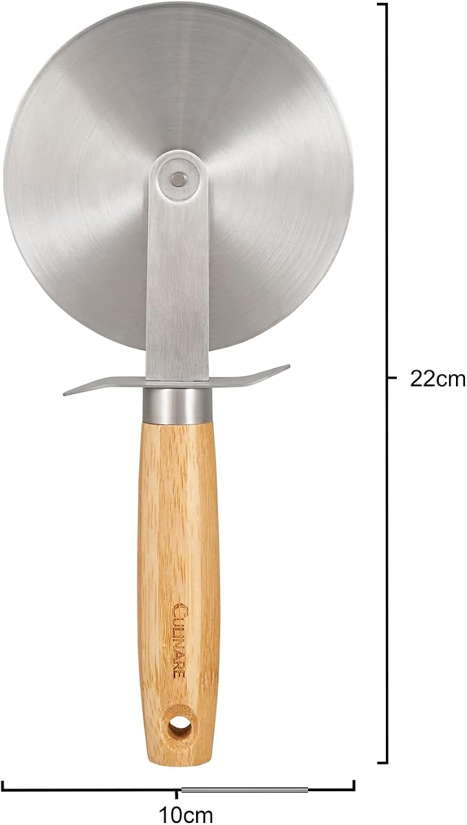 Culinare Naturals C70004 Pizza Cutter Wheel | Sustainable Bamboo/Stainless Steel | (L)220mm x (W)10mm | Manual Hand Held Slicing Tool For Pizzas/Kitchen Utensil | Metal Slicer | Not Dishwasher Safe