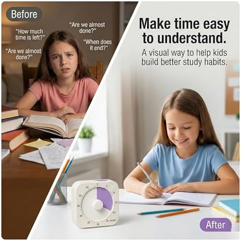 60 Minute Visual Timer for Kids - Premium Countdown Timer with Magnetic Back & Pause Function, Silent Operation for Classroom Teaching Home, Time Management Tool(Batteries Included) (Purple)