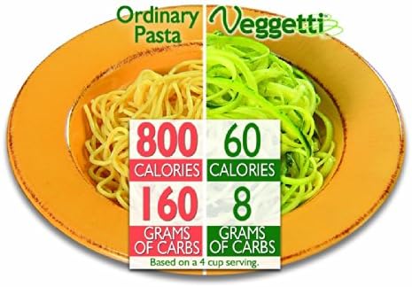 Veggetti Veggie Slicer, Dual Stainless Steel Blade Vegetable Cutter for Thick or Thin Noodle, Works with Zucchini, Squash, Cucumbers, Carrots, and more, 2.76"L x 2.76"W x 6.32"H, White
